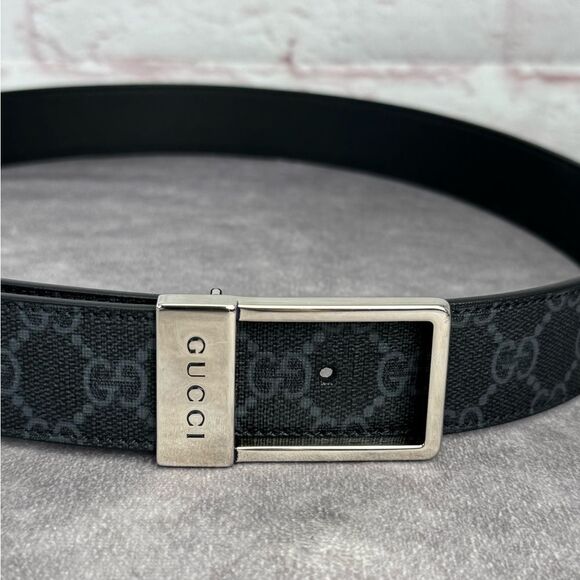 Gucci Black Gg Supreme Men's Belt Square Buckle 722370 90/38 - Picture 4 of 10